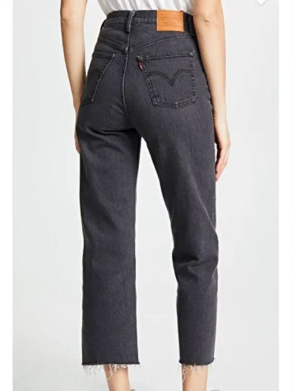 Levi's Ribcage Straight Wide Leg High Rise Waist Jeans Gray Frayed Hem 26x27